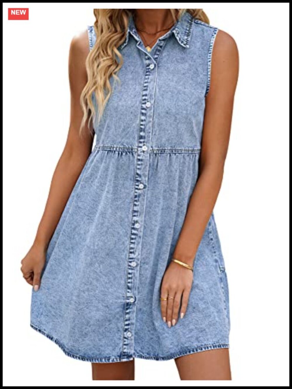 Sleeveless Denim Babydoll Button Down Dress Summer Outfit
